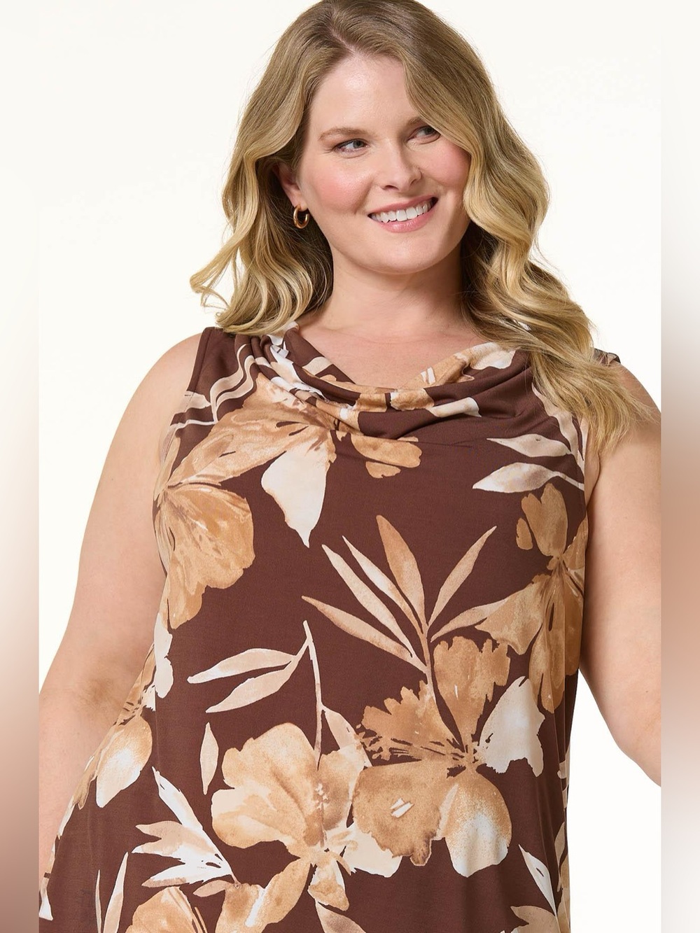 CATO | PLUS SIZE FLORAL DRAPED NECK TANK